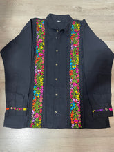 Load image into Gallery viewer, Black Guayabera - Floral Detail
