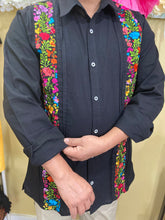 Load image into Gallery viewer, Black Guayabera - Floral Detail
