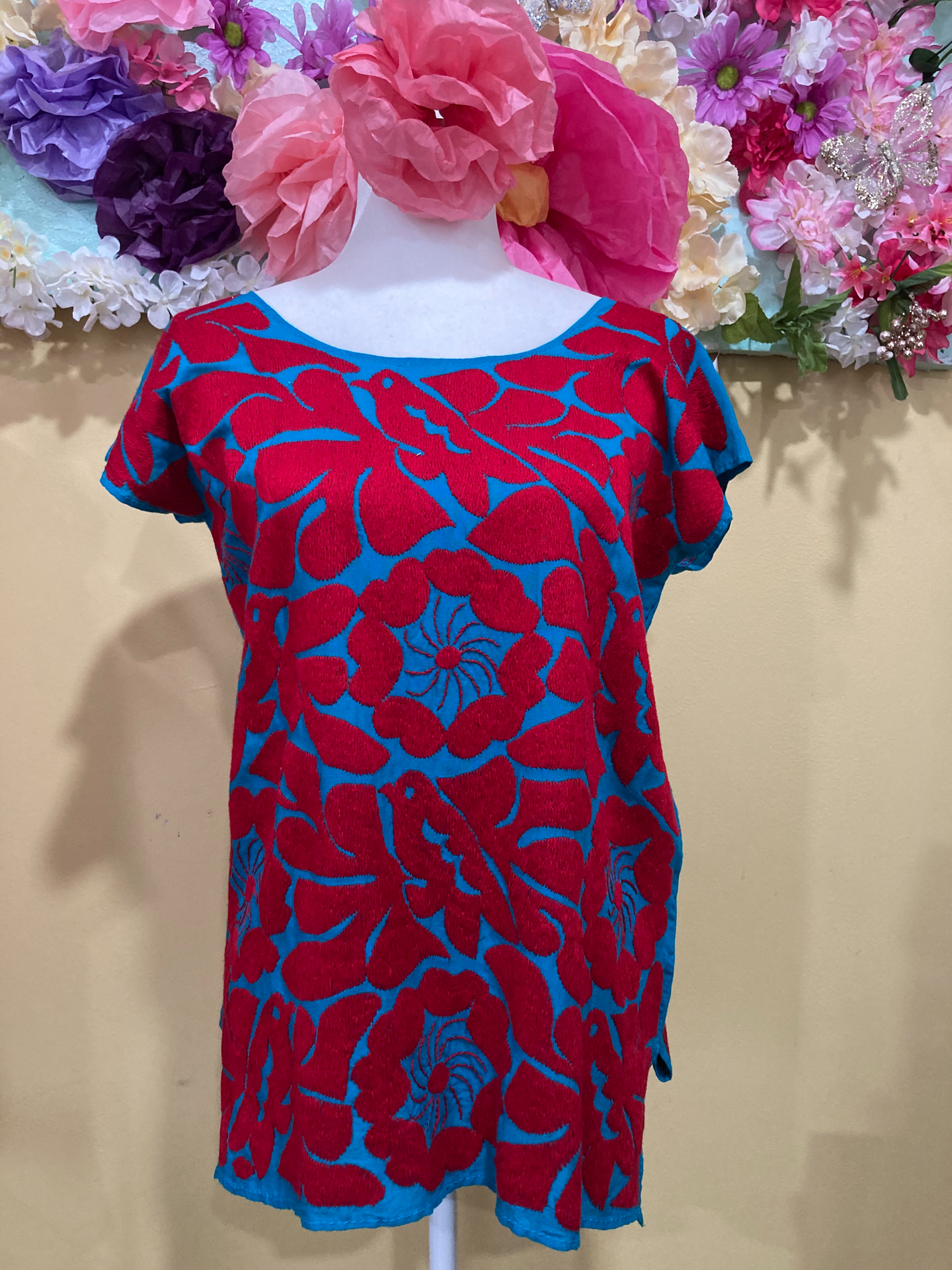 Jalapa Top / Turquoise and red color