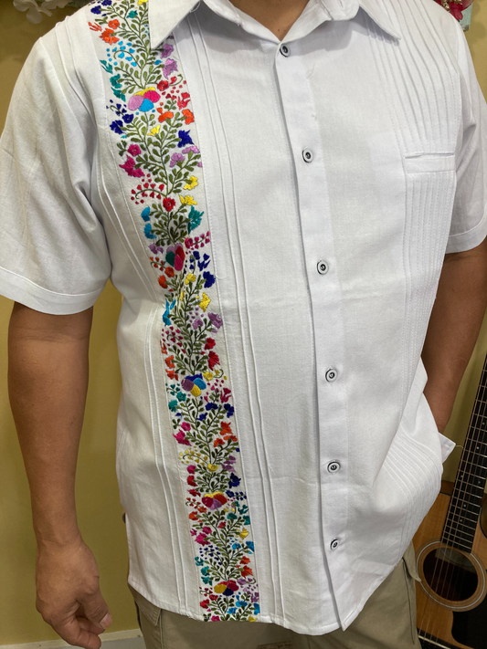 White Guayabera - One-sided Floral
